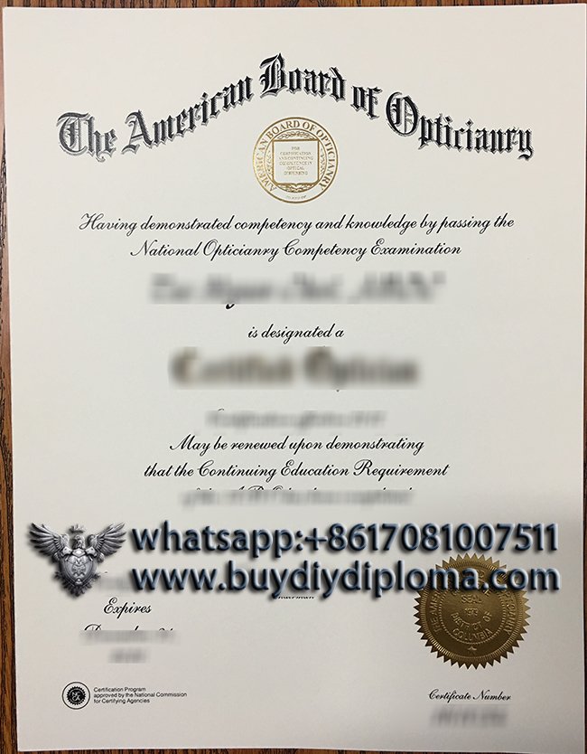 buy fake American Board of Opticianry certificate