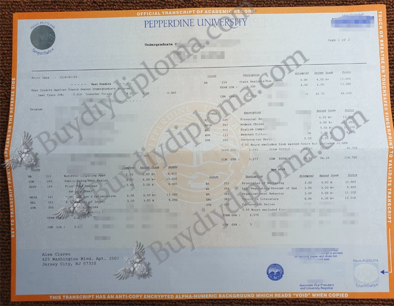 fake Pepperdine university transcript, fake Pepperdine university diploma