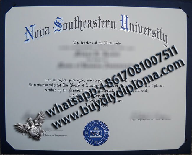 NSU Diploma, Nova Southeastern University degree certificate