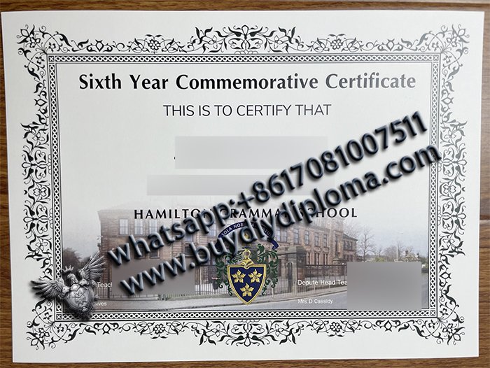 Sixth Year Commemorative Certificate of Hamilton Grammar School