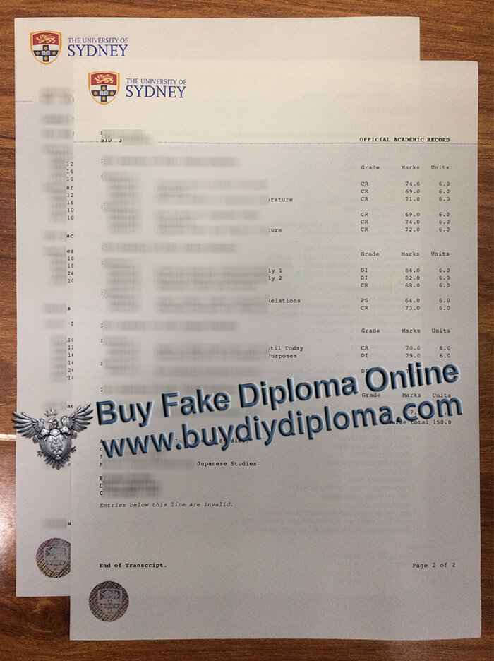 University of Sydney transcript, USYD fake transcript