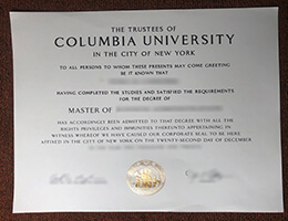 Columbia University in the City of New York diploma certificate