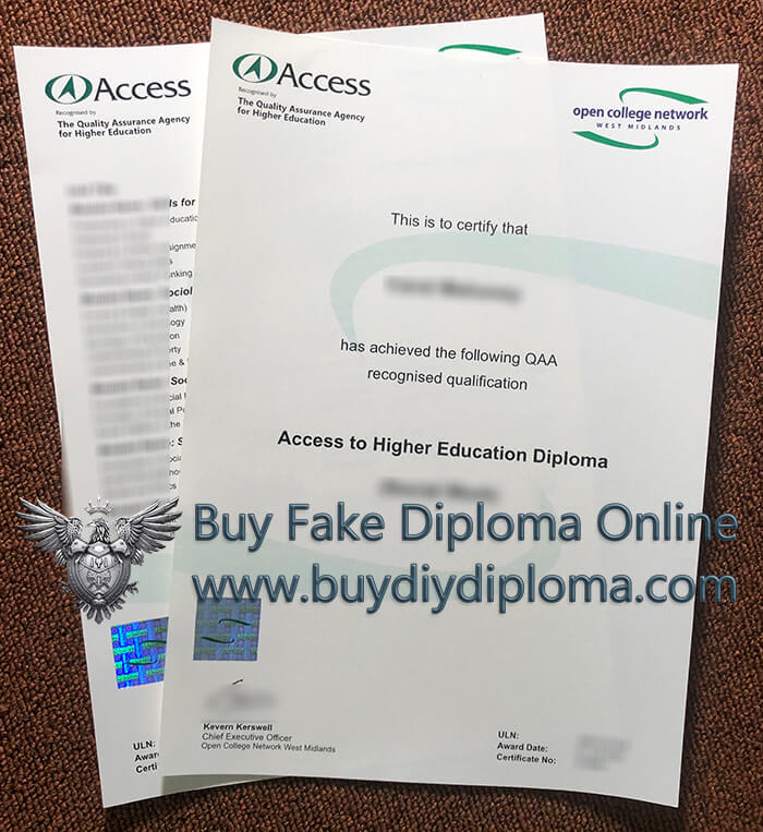 Open College Network diploma and transcript