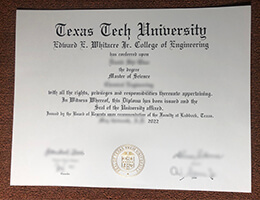 Texas Tech University diploma certificate