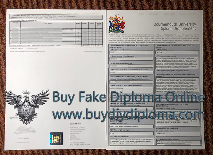 Bournemouth University diploma Supplement, buy a Bournemouth University transcripts