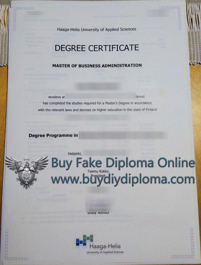 Haaga-Helia University of Applied Sciences degree certificate