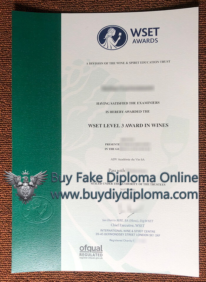 WSET Level 3 Award in Wines certificate WSET Level 3 Award in Wines certificate