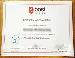 Basi pilates certificate of Completion