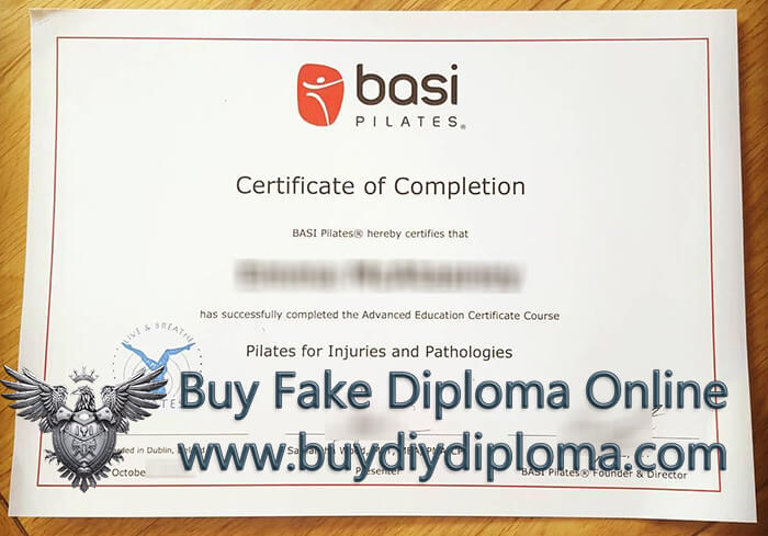 Basi pilates certificate of Completion
