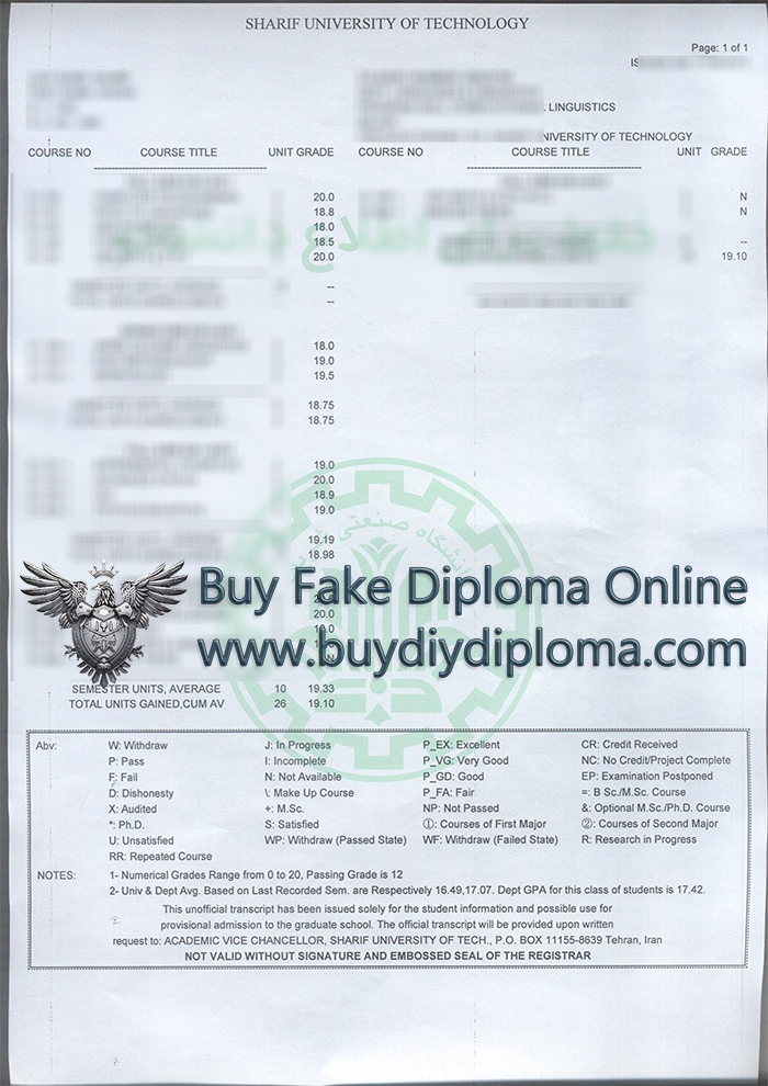 Sharif University of Technology transcript Sharif University of Technology transcript