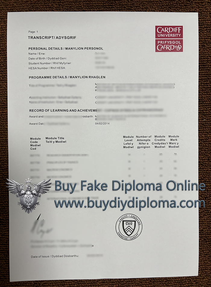 Cardiff University transcript Cardiff University transcript