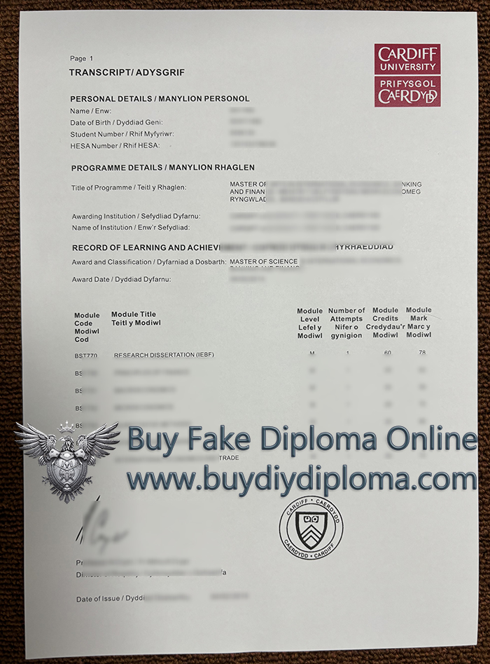 Cardiff University transcript Cardiff University transcript