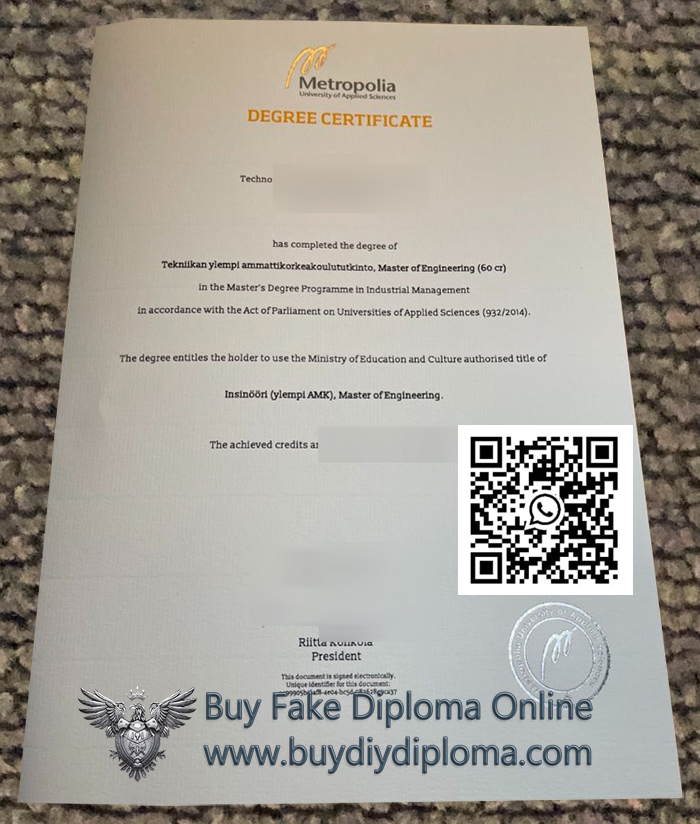 Metropolia Ammattikorkeakoulu Degree Certificate